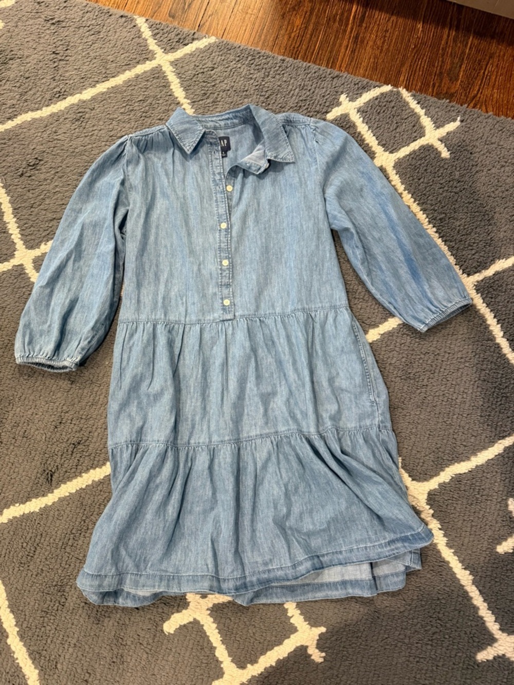 Gap Puff Sleeve Denim Tiered Mini Shirtdress